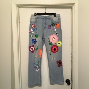 Floral Embroidered Light Blue Jeans